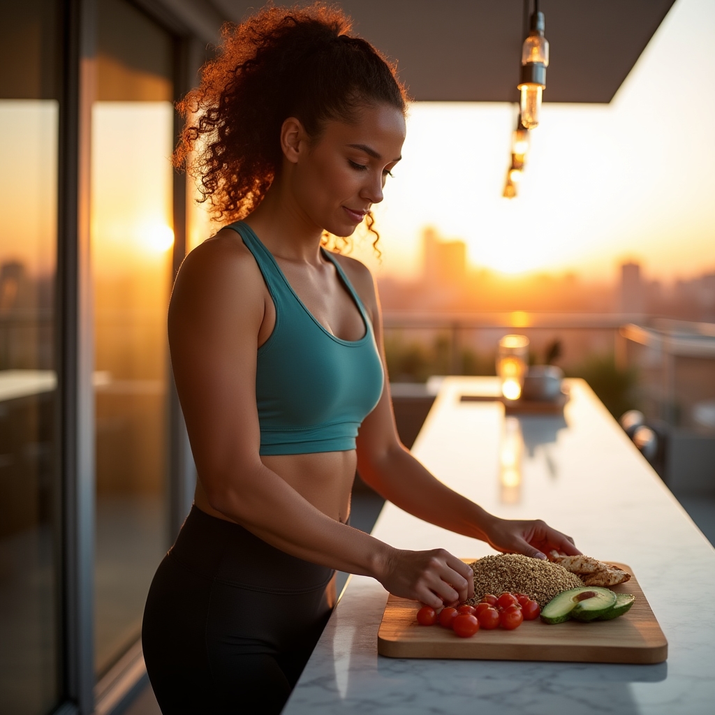 Person preparing a balanced meal before a morning workout session